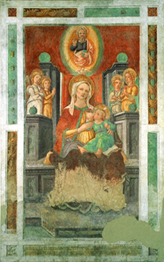 Madonna del Latte in trono con angeli e Dio Padre benedicente